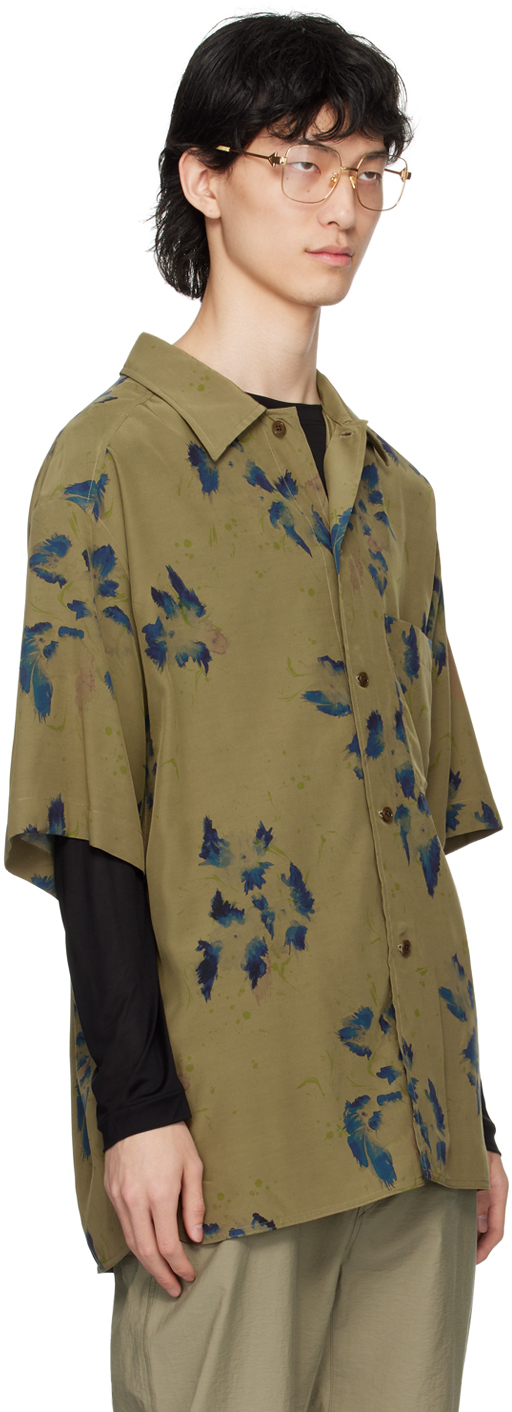 Lemaire Khaki Summer Shirt In Mu075 Khaki / Ink