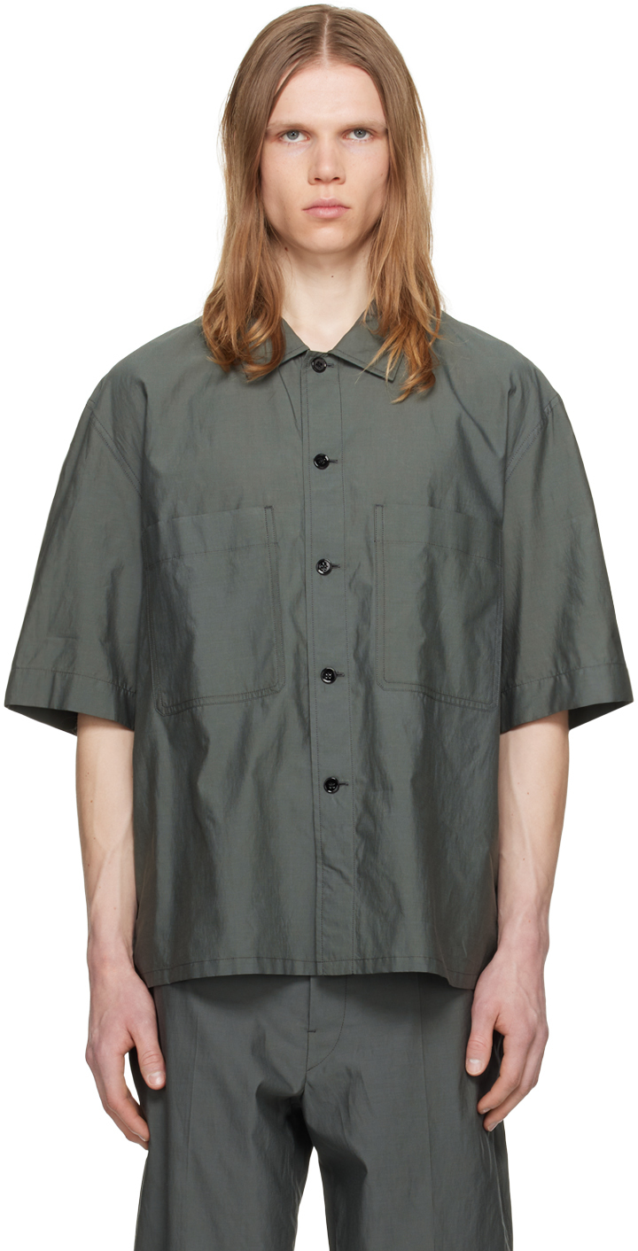 Lemaire Green Washed Shirt In Bk991 Asphalt
