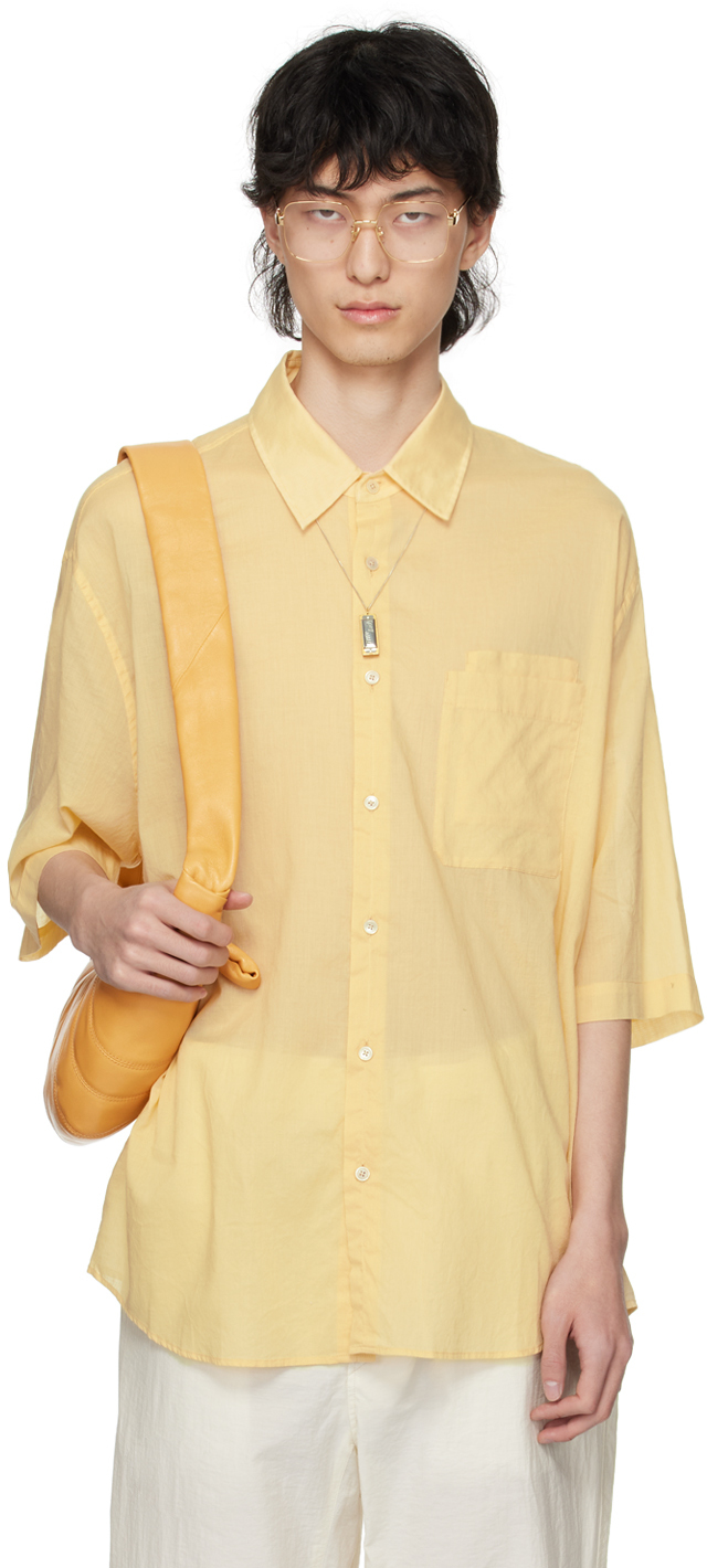 Shop Lemaire Yellow Double Pocket Shirt In Ye504 Ice Apricot
