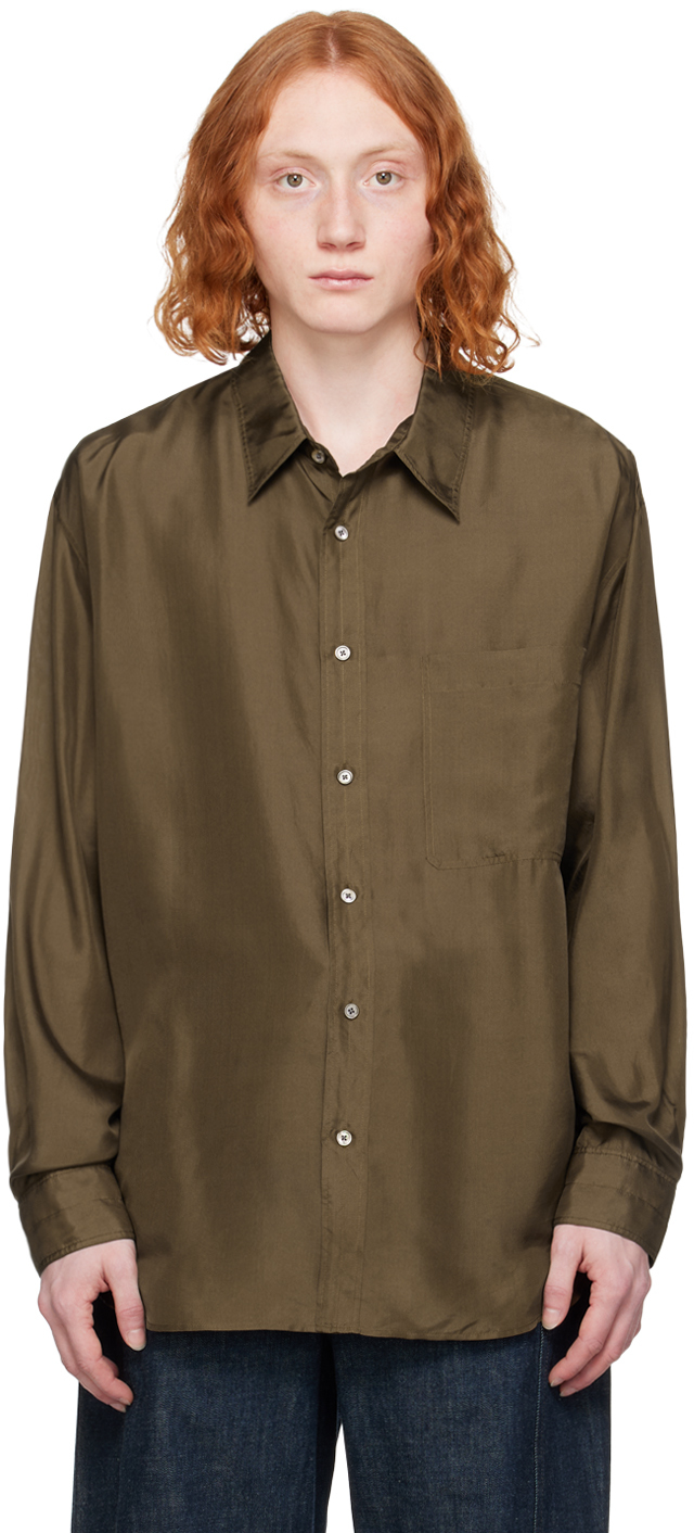 Shop Lemaire Brown Loose Shirt In Br501 Dark Tobacco