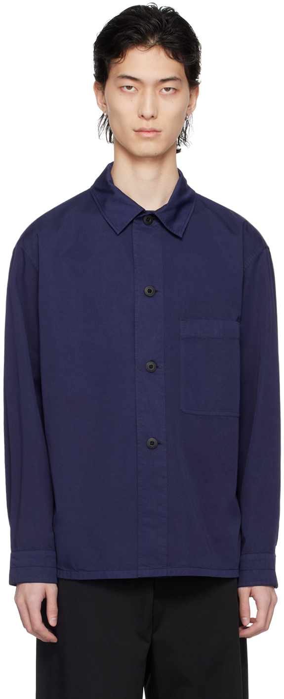 Shop Lemaire Navy Pyjama Shirt In Pu833 Blue Violet