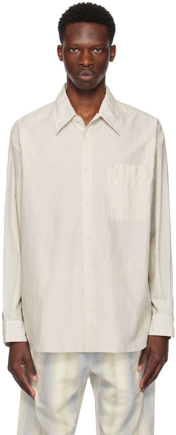 Shop Lemaire Off-white Double Pocket Shirt In Bg199 Pale Mastic