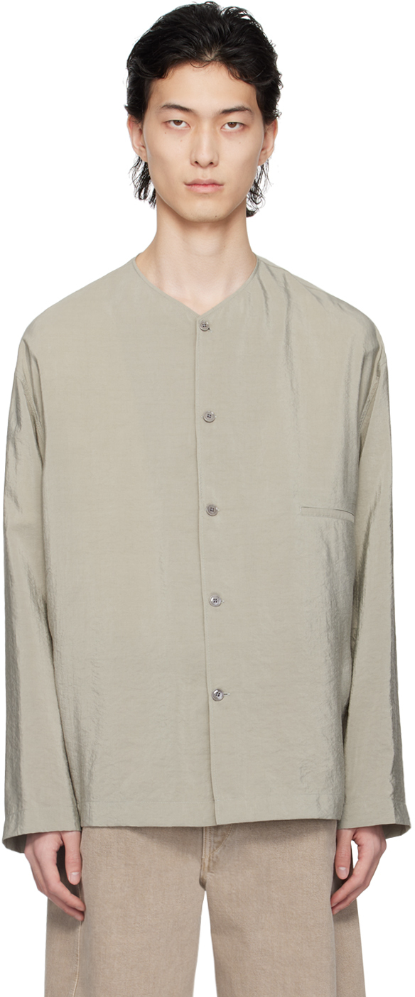 Lemaire Gray Collarless Shirt In Bk885 Light Misty Gr