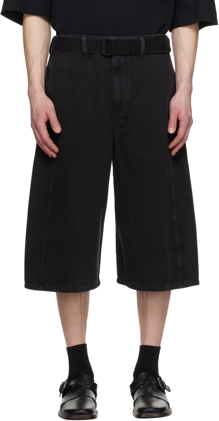 Shop Lemaire Black Twisted Denim Shorts In Bk879 Denim Soft Ble