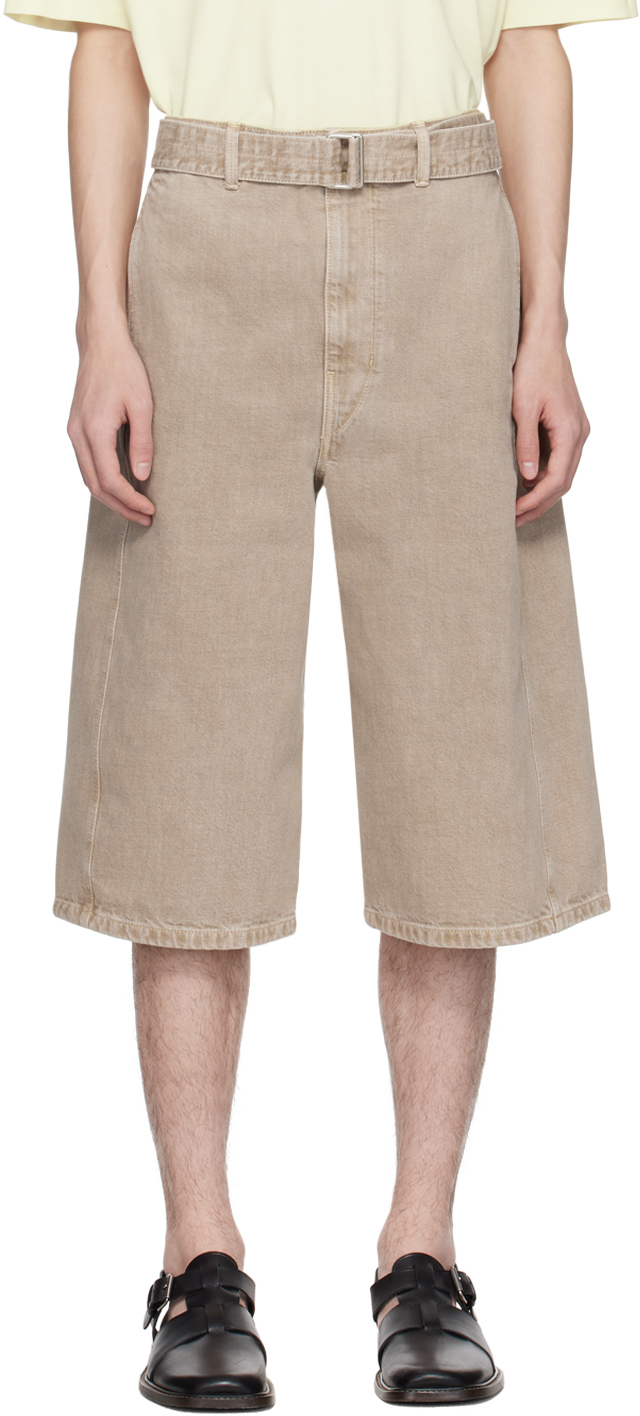 Beige Twisted Denim Shorts