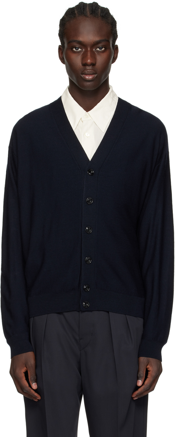 Shop Lemaire Navy Twisted Cardigan In Bl791 Dark Navy