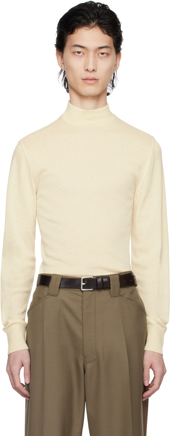 Lemaire Off-white Seamless Turtleneck In Wh048 Light Cream