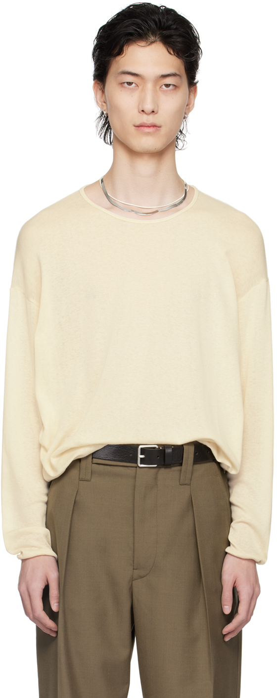 Lemaire Off-white Scoop Neck Long Sleeve T-shirt In Wh048 Light Cream
