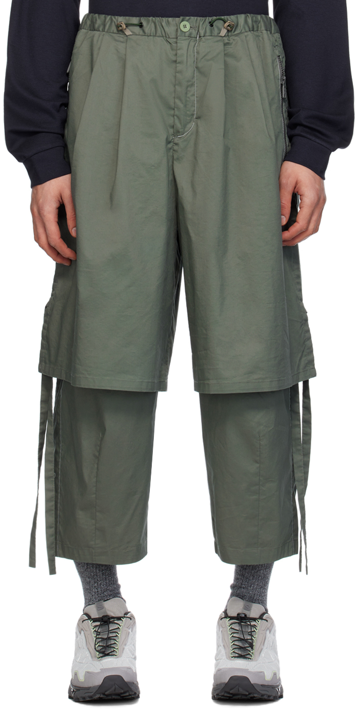 Shop F/ce Green Layered Trousers In Sage Green