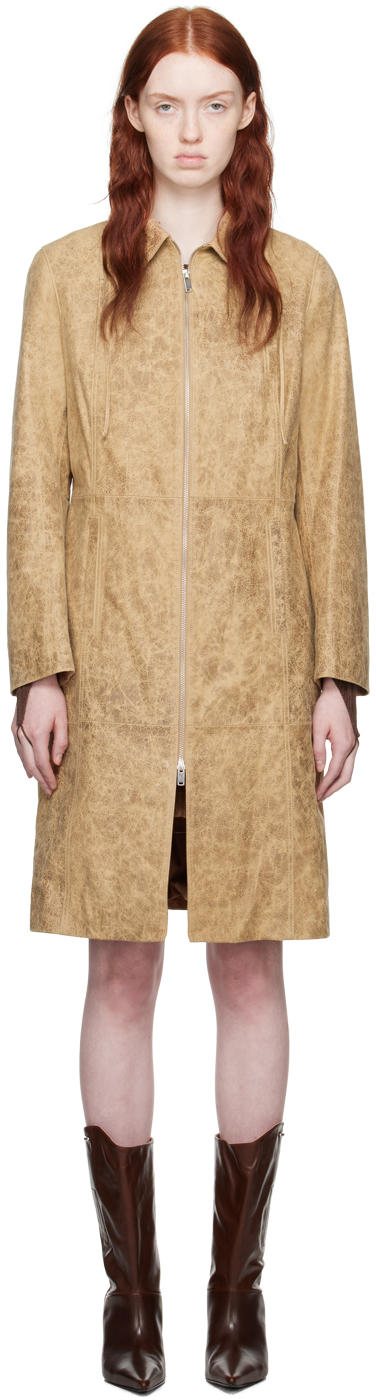 Shop Paloma Wool Beige Ginevra Leather Coat In C/144 Beige
