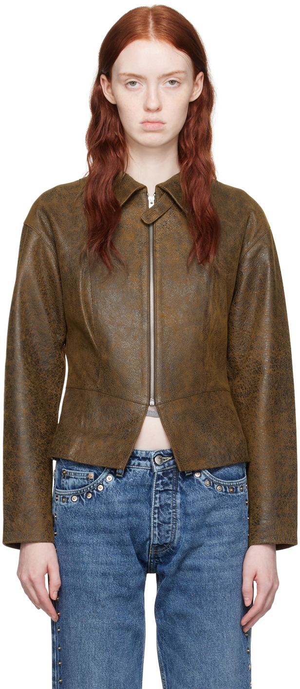 Paloma Wool Brown Fabia Leather Jacket In C/323 Brown
