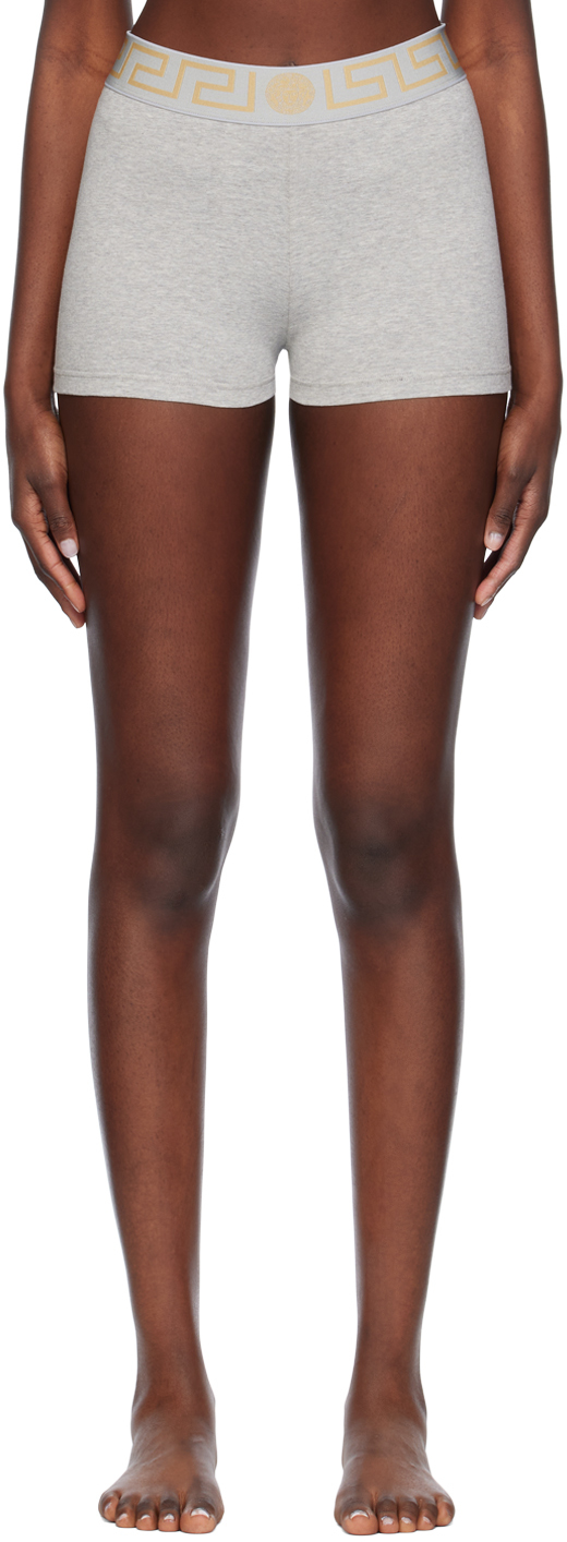 Shop Versace Gray Greca Border Boy Shorts In 1e130-grey Melanges