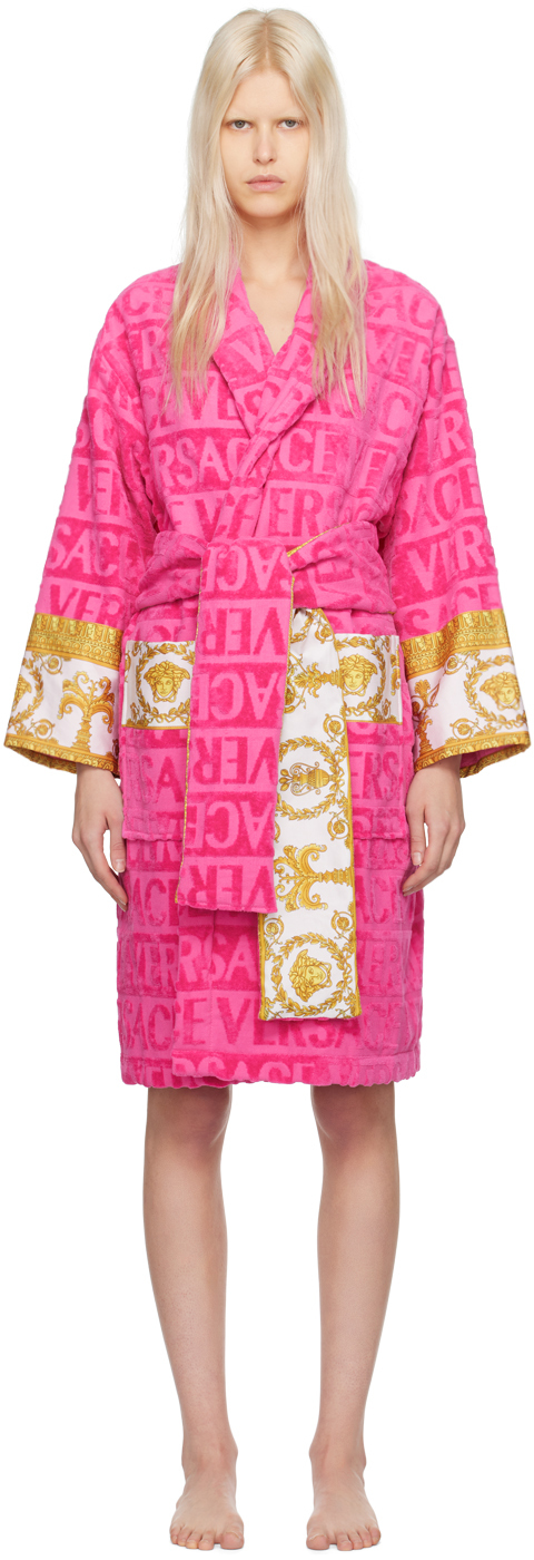 Versace Underwear: Pink 'I Heart Baroque' Robe | SSENSE