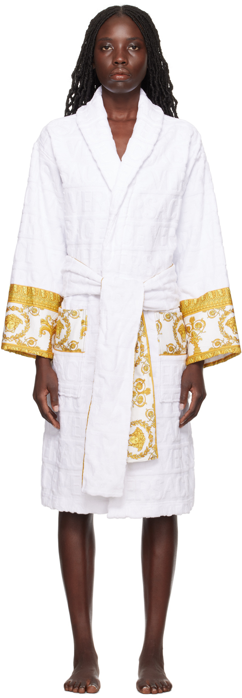 Shop Versace White 'i Heart Baroque' Robe In Z4001 Bianco