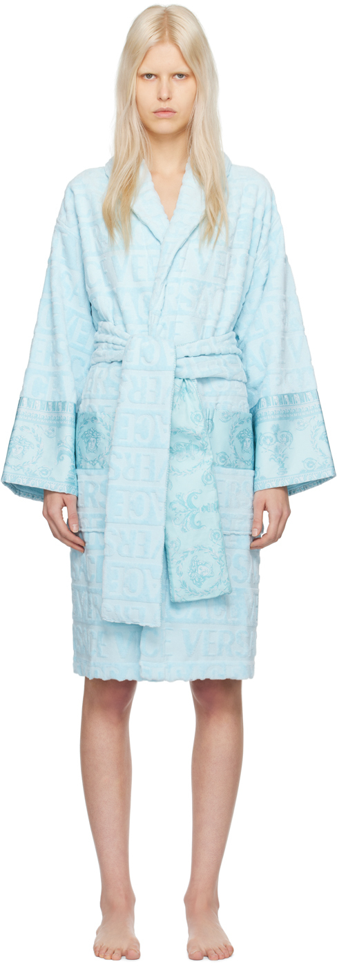 Versace Blue 'i Heart Baroque' Robe In 1uh90-pale Blue