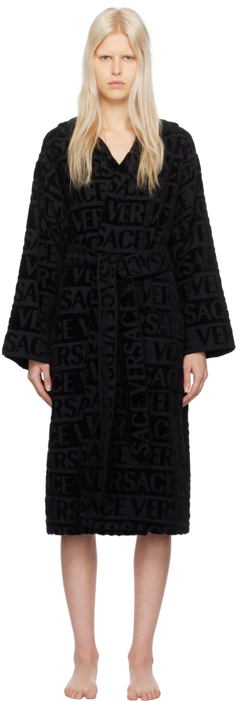 Versace Black Allover Robe In Z4800-black