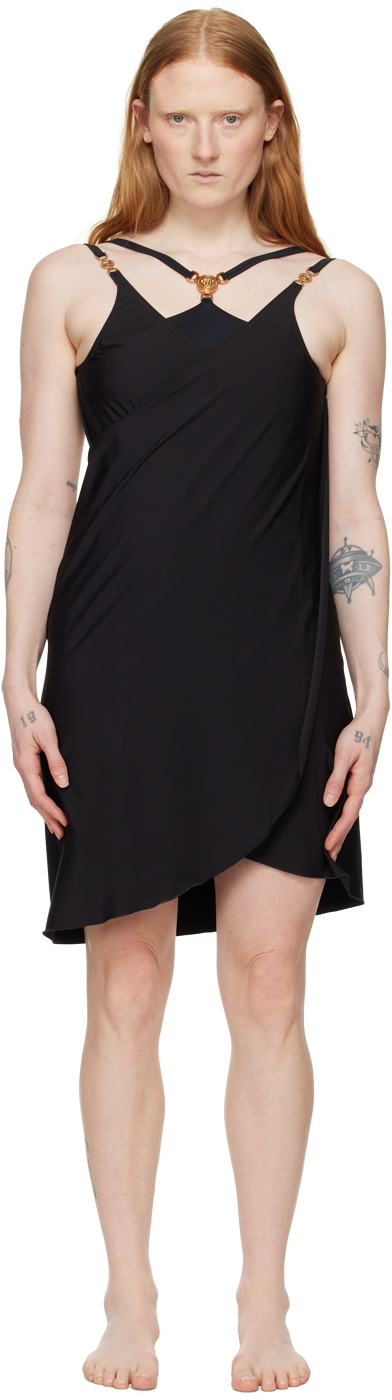 Versace Black Wrap Cover Up Dress In 1b000-black