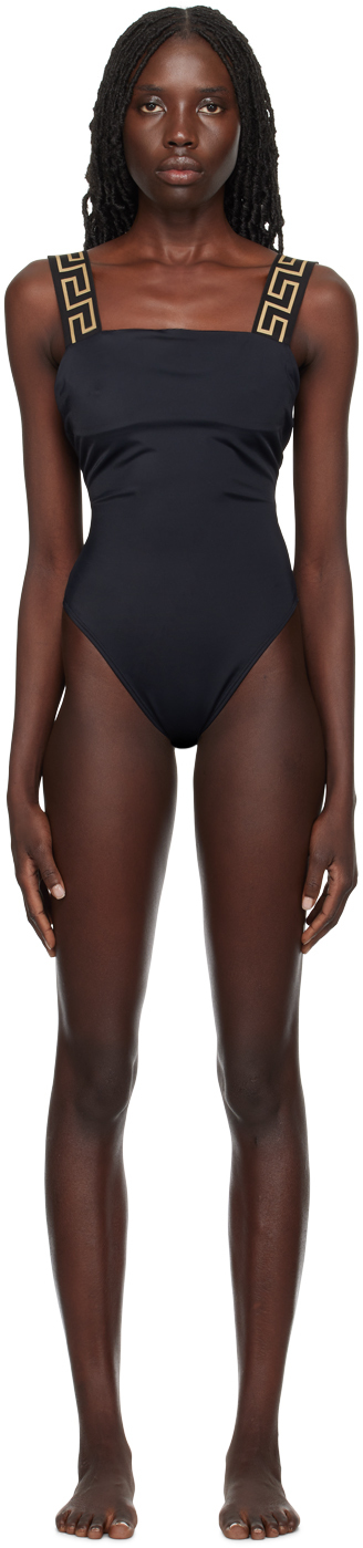 Shop Versace Black Greca Border Swimsuit In A1008-black