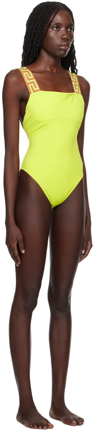 Versace Greca Border Swimsuit In 2y810-mimosa+camel Y