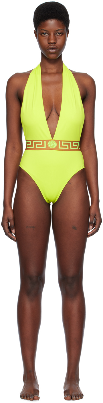 Versace Yellow Greca One-piece Swimsuit In Mimosa & Camel