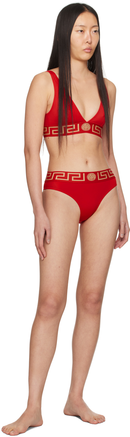 VERSACE RED GRECA BORDER BIKINI BOTTOMS 