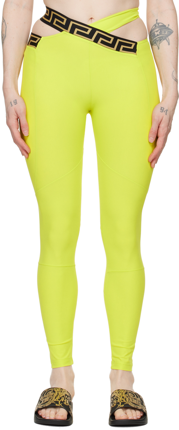 Versace Green Greca Border Leggings In Yellow