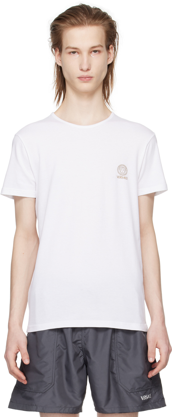 Shop Versace White Print T-shirt In A1001-optical White