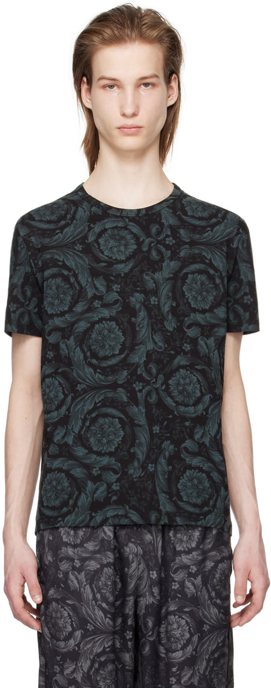 Shop Versace Black Barocco T-shirt In 5b050-black+grey
