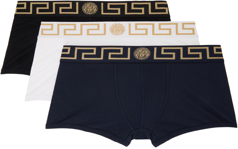 Versace Underwear: Three-Pack Multicolor Greca Border Boxers