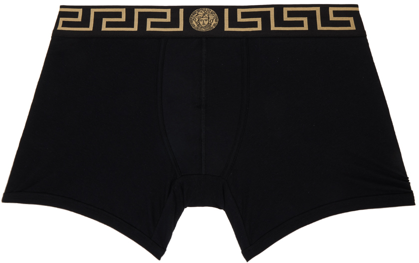 Shop Versace Black Greca Border Boxers In A80g-black Gold Gree