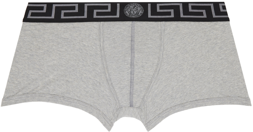 Shop Versace Gray Greca Border Boxers In 2ef50-grey Melange+b