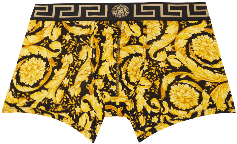 Shop Versace Black & Yellow Barocco Long Boxers In 5b010-black+print