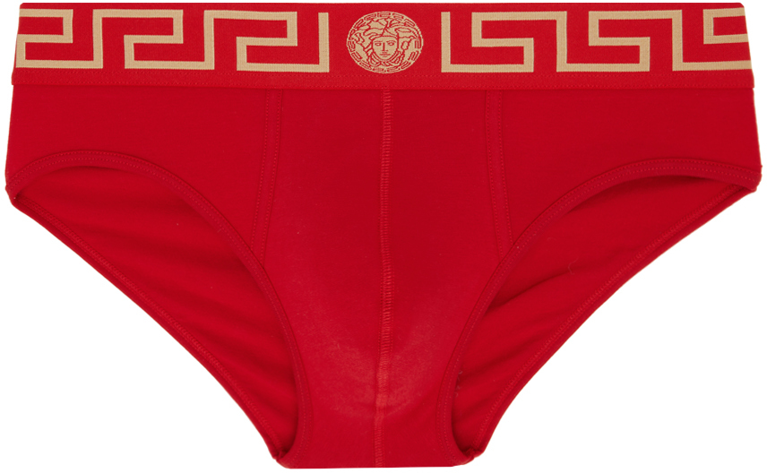 Versace Red Greca Border Briefs In A9x2-red-gold