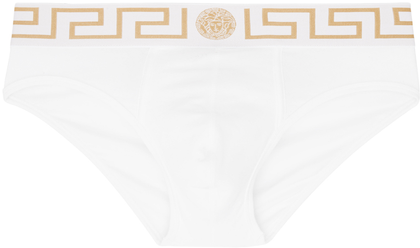 NIB Versace Mens Greca Border Brief underwear White Size 5 Medium