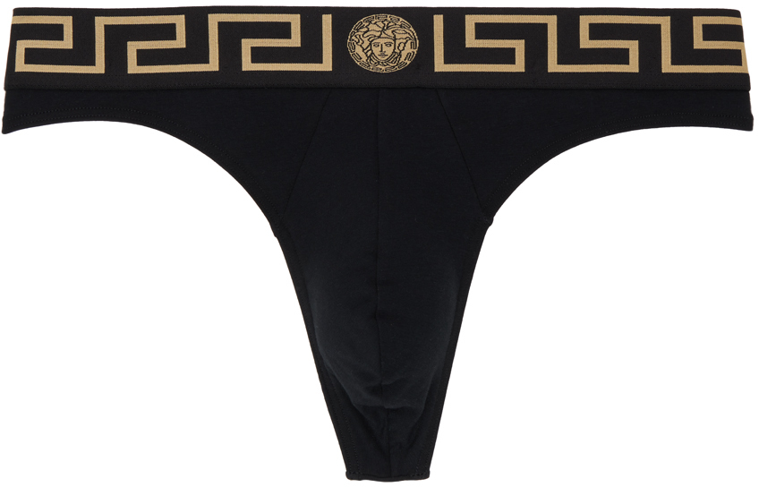 Versace Underwear: Black Greca Border Thong