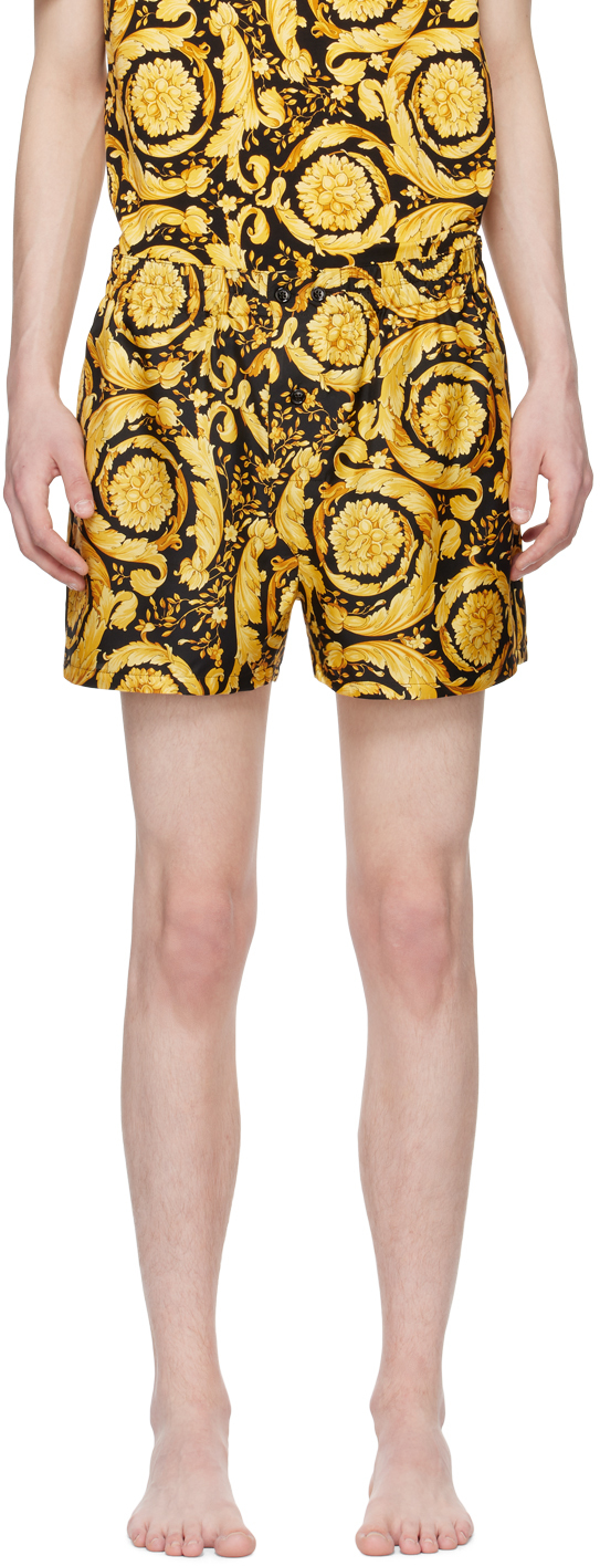Shop Versace Black & Yellow Barocco Pyjama Shorts In 5b000-black+gold
