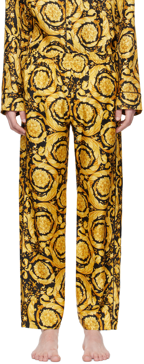 Shop Versace Black & Yellow Barocco Lounge Pants In 5b000-black+gold