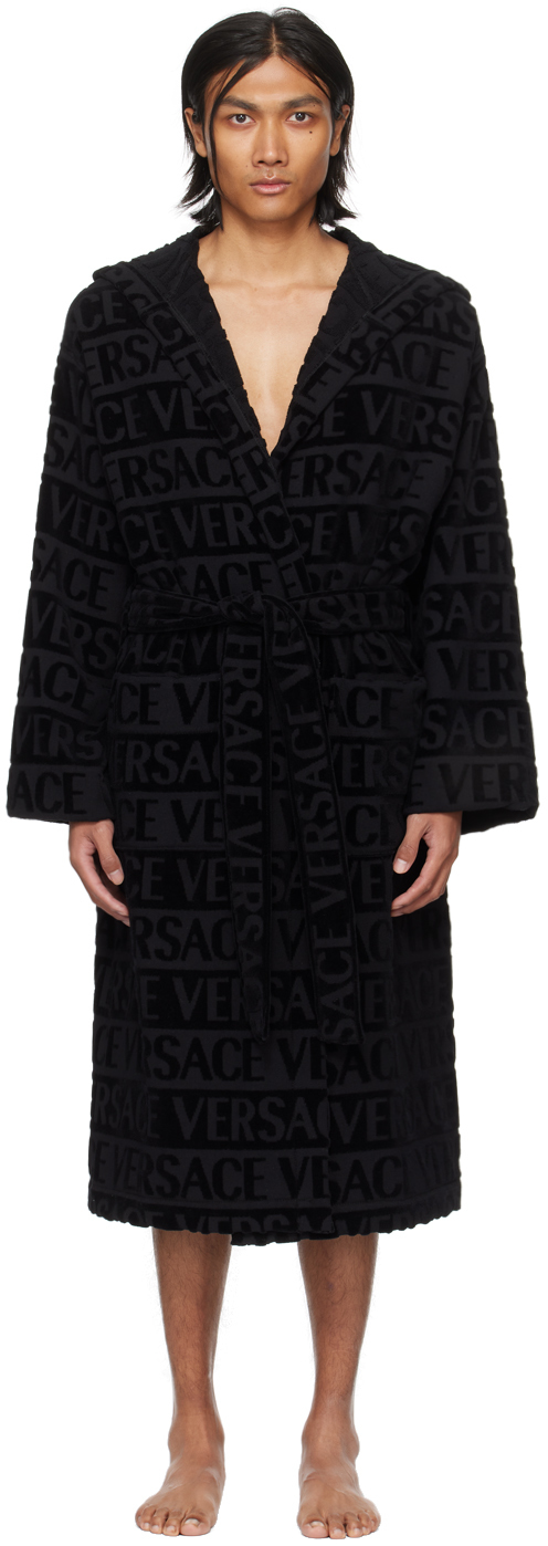 Versace Black Allover Robe In Z4800-black