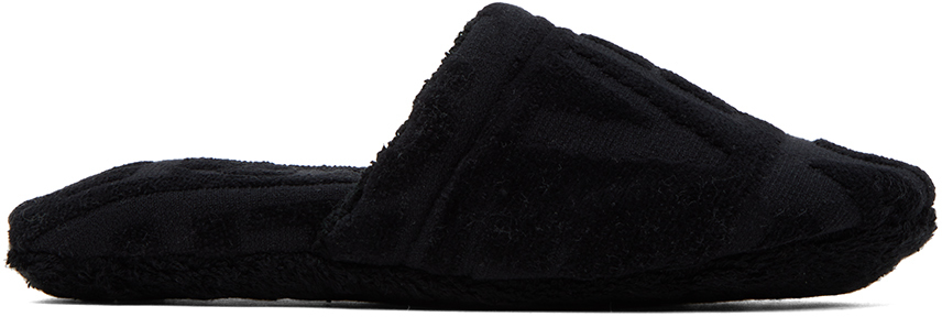 Versace Black Allover Towel Slippers In Z4800-black