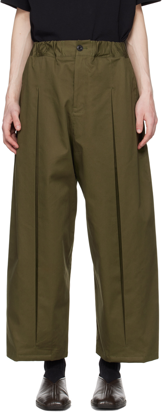 Khaki Box Pleat Trousers