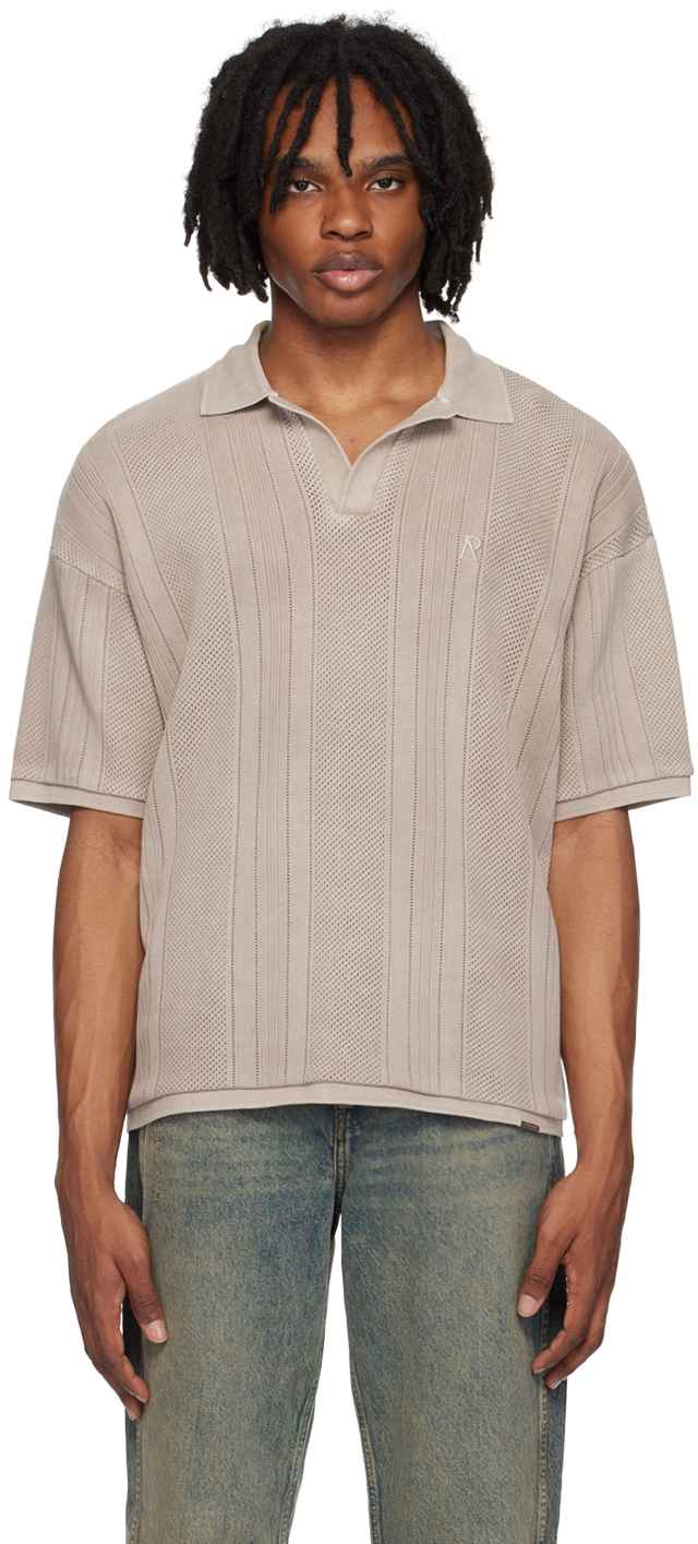 Represent Beige Open Stitch Polo In Metallic