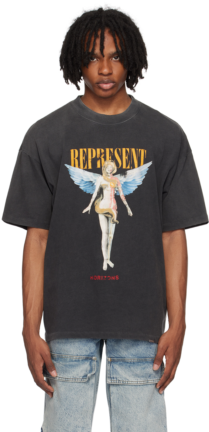 Shop Represent Black Reborn T-shirt In Aged Black