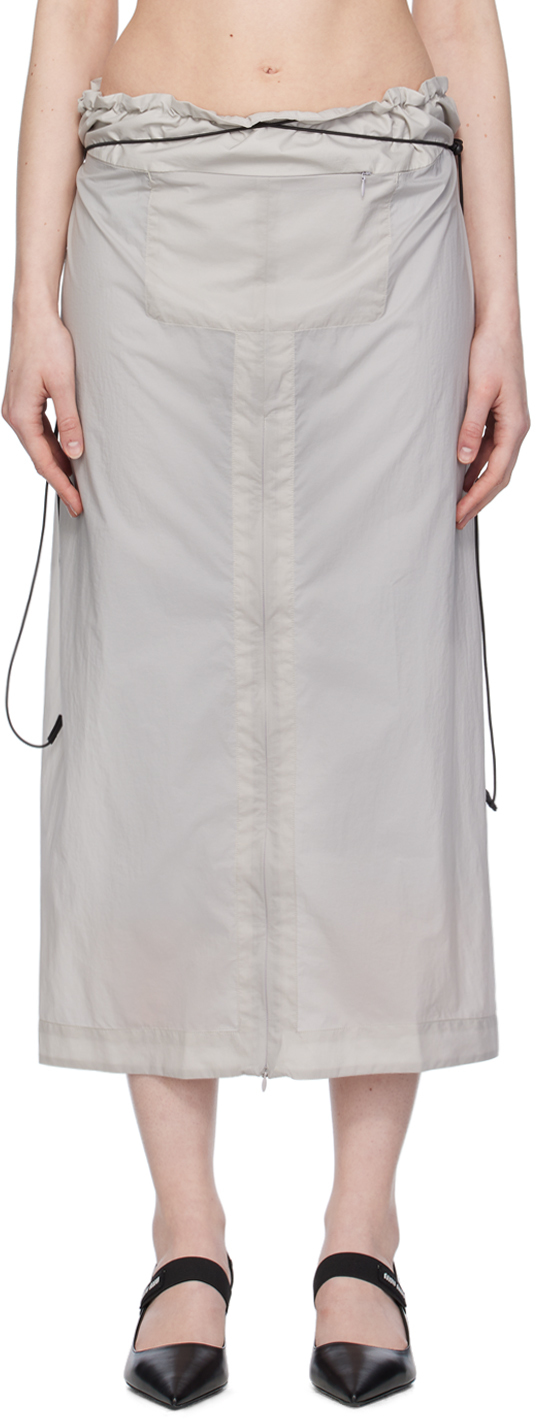 Johanna Parv Gray Vent Midi Skirt In Light Grey