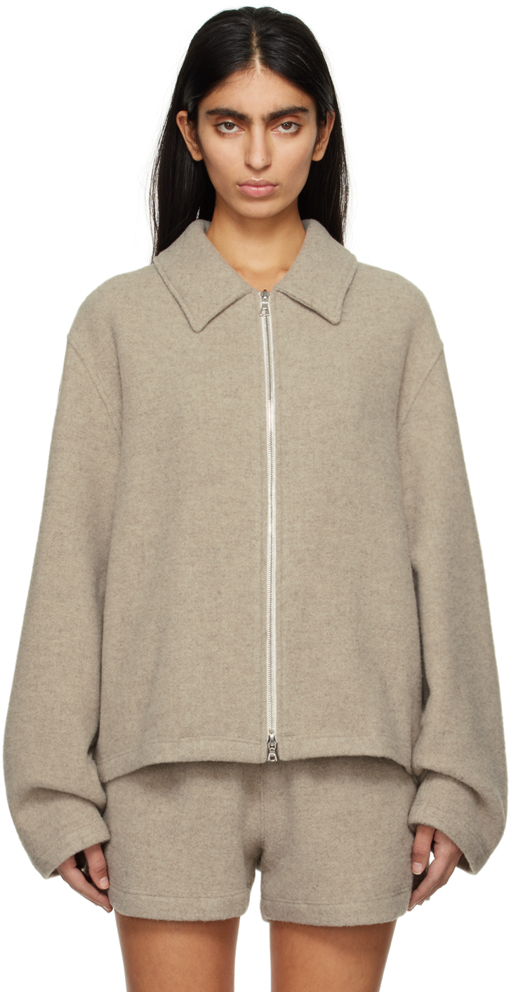 Taupe Spread Collar Jacket