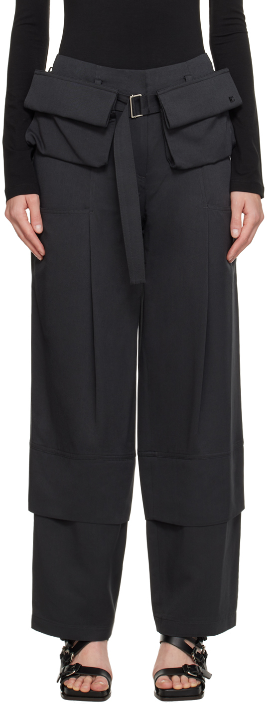 Low Classic Black Belted Trousers In Charcoal