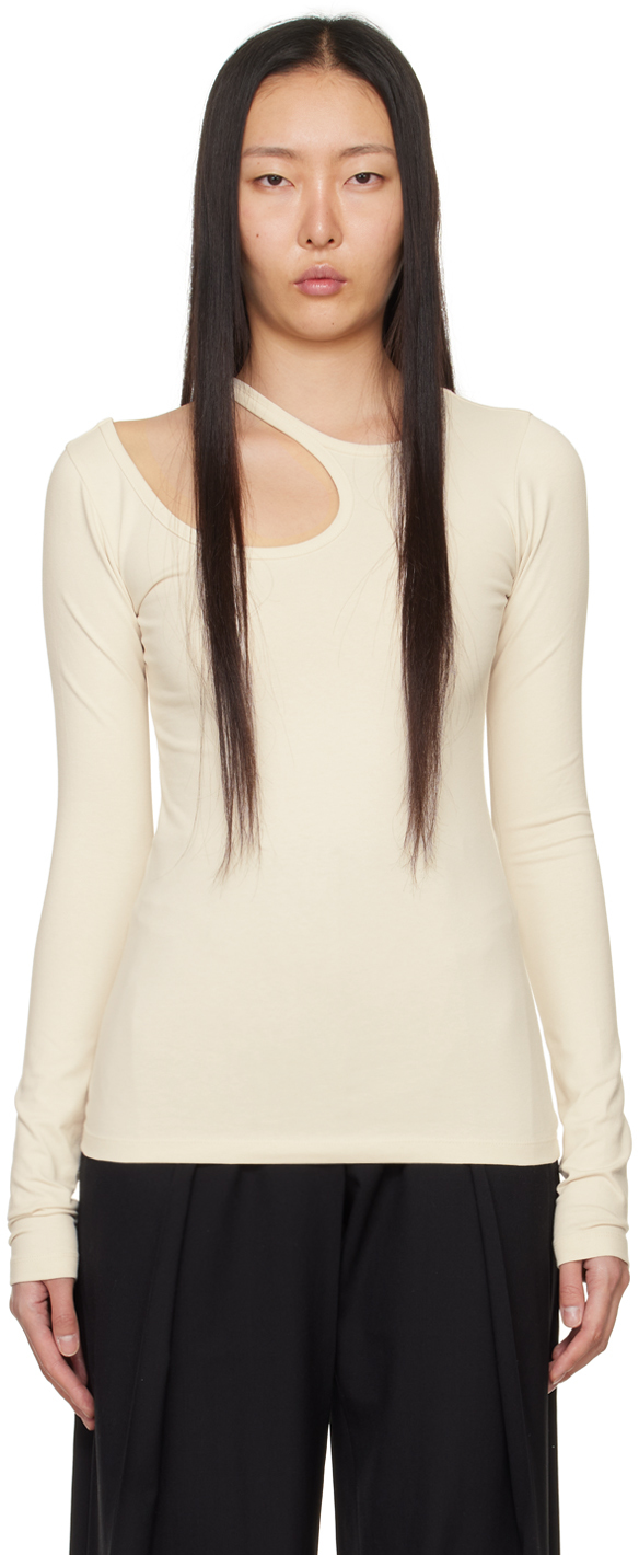 Low Classic Off-white Curve Hole Long Sleeve T-shirt In Ivory