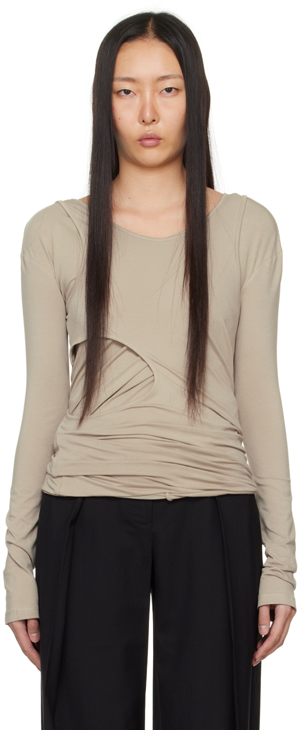 Low Classic Brown Layered Long Sleeve T-shirt In Khaki