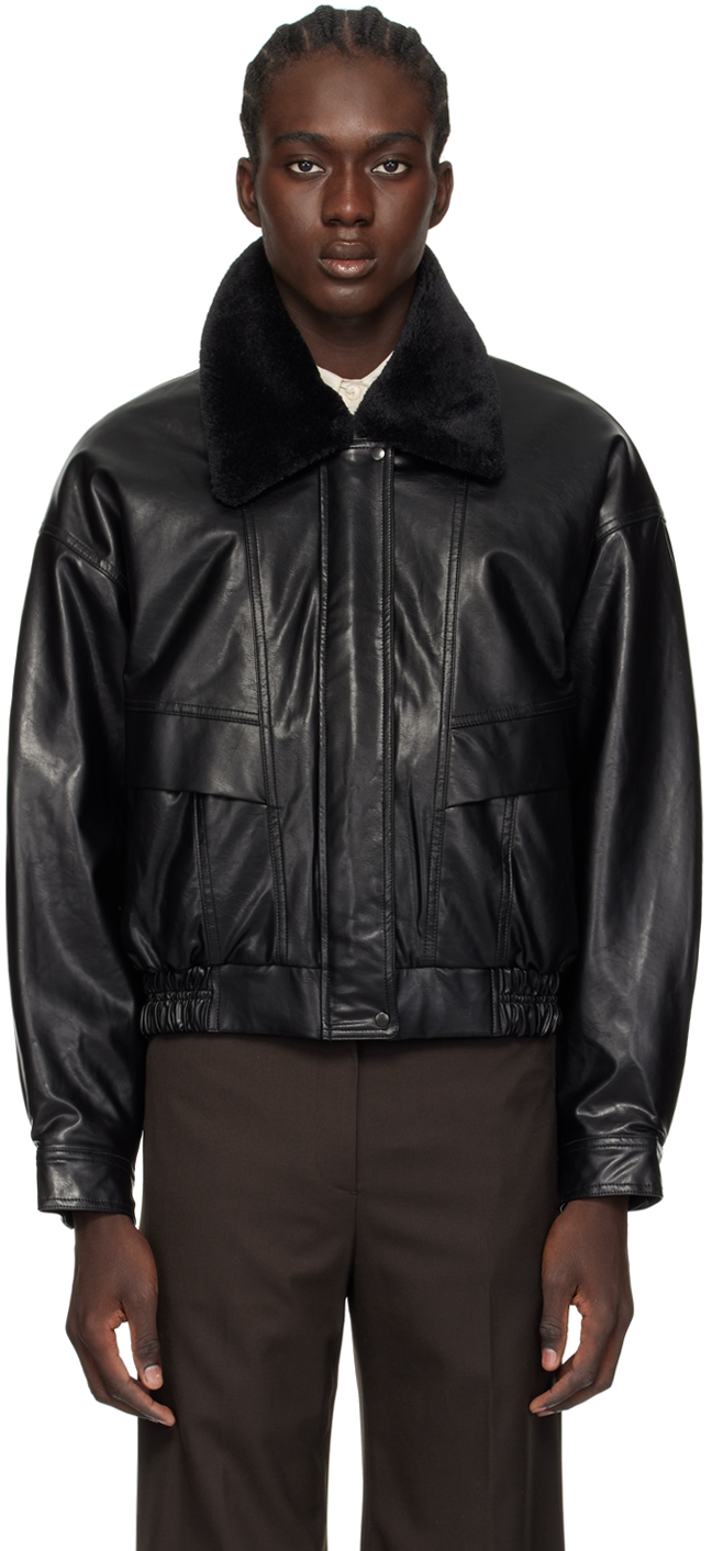 Black Short Faux-Leather Jacket