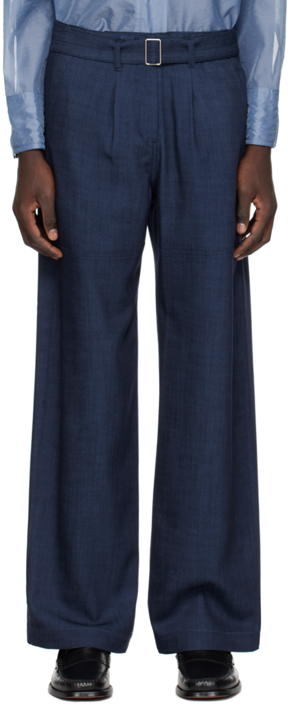 Low Classic Navy Belted Trousers