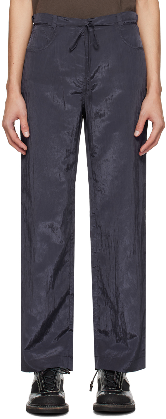 Navy Crinkled Trousers